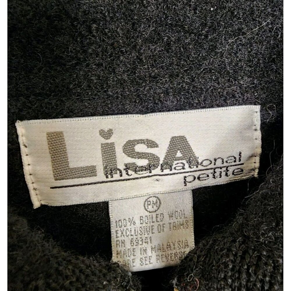 Cute 90s Boiled Wool Full Zip Cardigan Dogs Bones Lisa International Sz Petite M - Picture 3 of 7